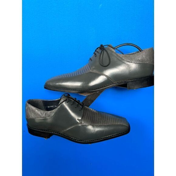 Stacy Adams Garcea Blue Leather Croc Lizard Print Oxford Cap Toe Shoe 10 M - Picture 1 of 7
